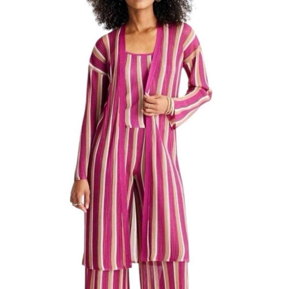 Striped Pink and Cream Knit Cardigan